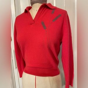 Talbots vintage vtg sweater coral pink small s/m top blouse 50’s collar v neck